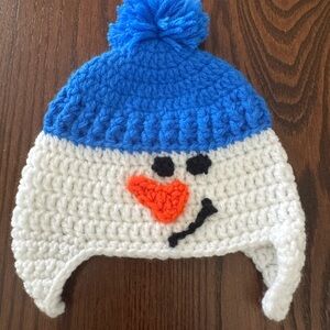 Crochet Snowman Beanie with Blue Pom-Pom